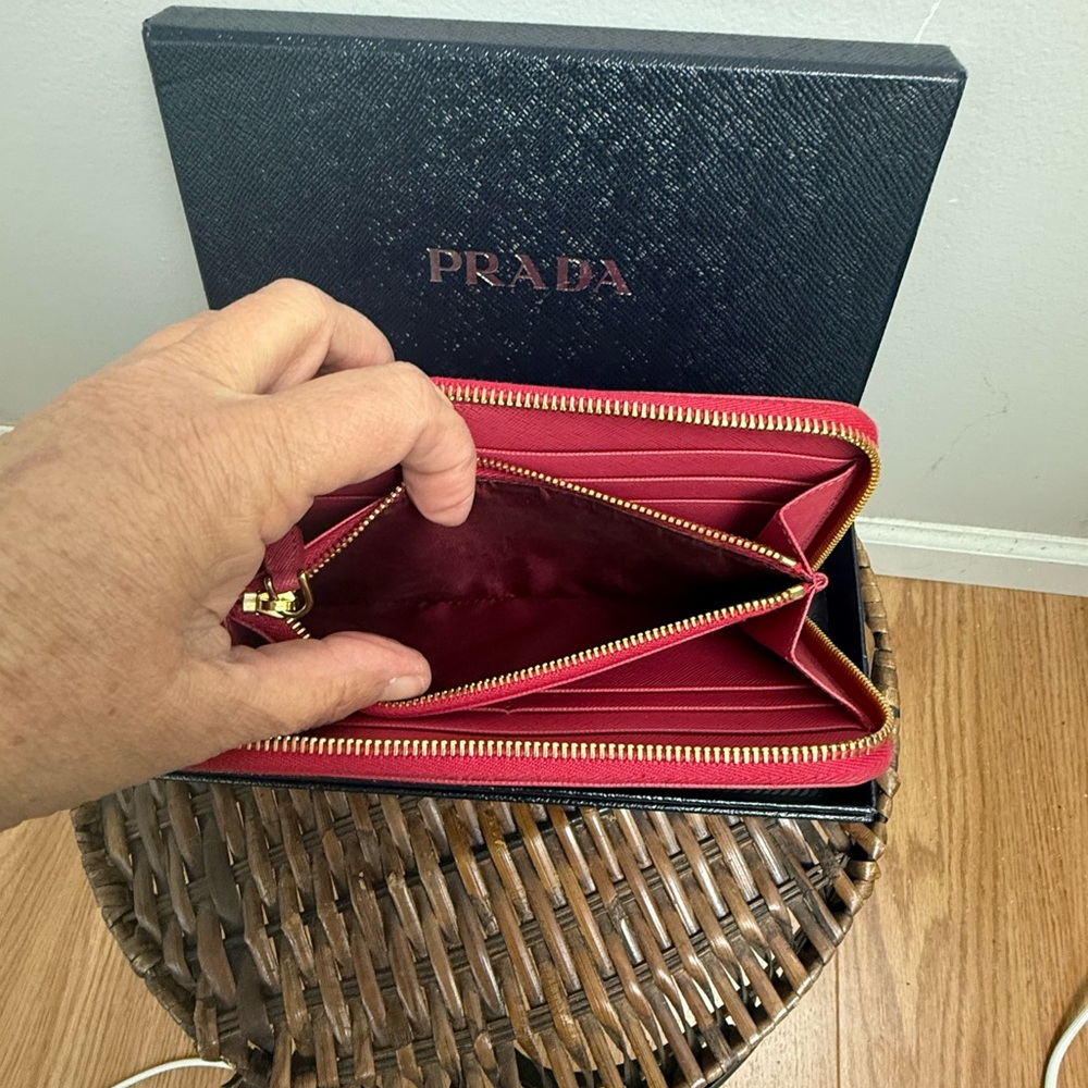 Prada Pink Saffiano Leather Zip Around Wallet - Picture 4 of 7